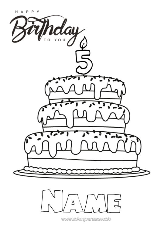 Colouring page to print Candle Cake Birthday Easy Colouring Pages Happy Birthday Message Customisable Age Celebrated