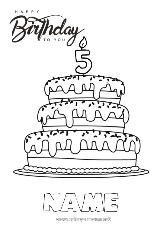 Coloring page to print Candle Cake Birthday Easy coloring pages Happy Birthday (English) Message Customizable age