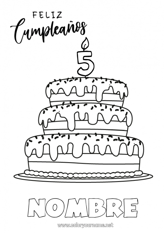 Dibujo para colorear para imprimir Vela Tarta Cumpleaños Dibujos fáciles para colorear Mensaje de feliz cumpleaños (inglés) Edad personalizable