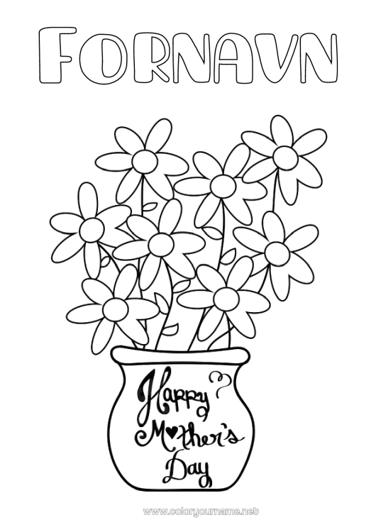 Fargeleggingssiden til utskrift Blomster Mamma God fest!