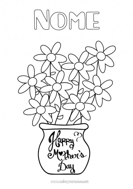 Página de desenho para imprimir Flores Mamãe Feliz Aniversário