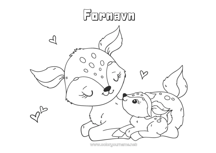 Fargeleggingssiden til utskrift Søt Mamma God fest! Jeg elsker deg. Dyr Hjort Skogsdyr Dyrebaby