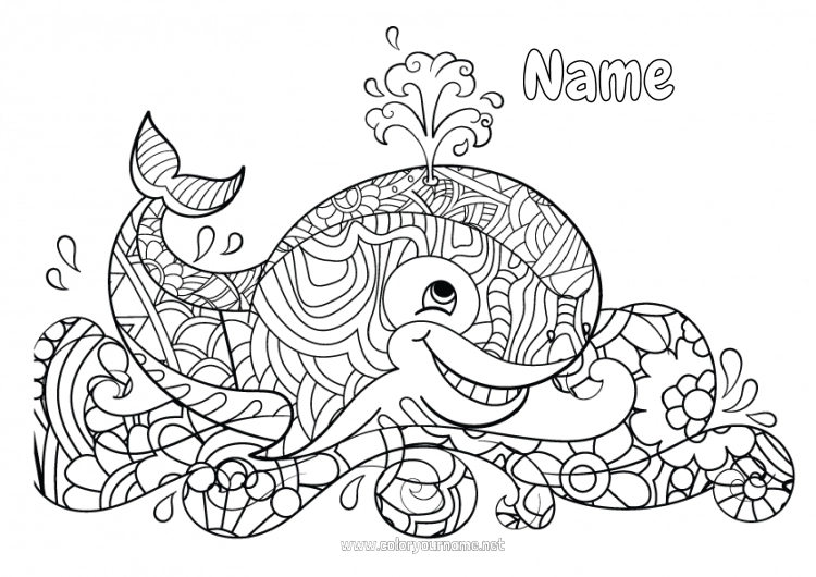 Coloring page to print Mandala Whale Animal Intermediate coloring pages Marine or aquatic animals