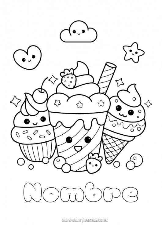 Dibujo para colorear para imprimir Golosinas Helado Magdalena Dibujos intermedios para colorear