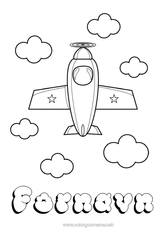 Fargeleggingssiden til utskrift Fly Kjøretøy Enkle fargelegginger Luftfartøy