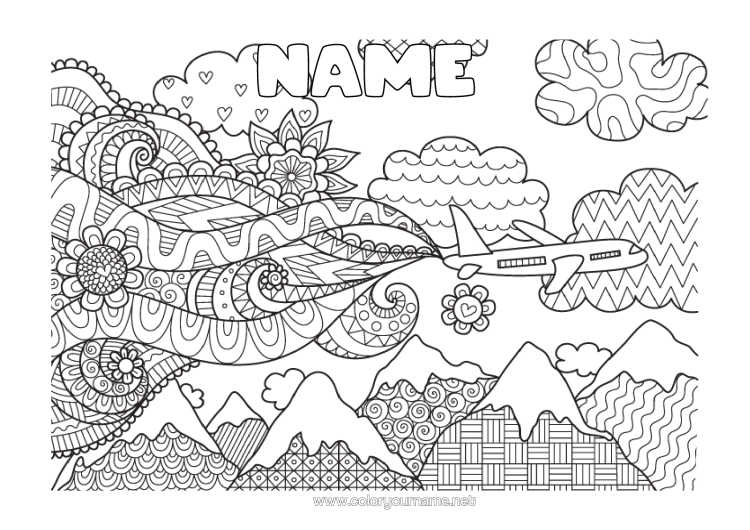 Colouring page to print Aeroplane Vehicles Complex Colouring Pages Aerial Vehicles