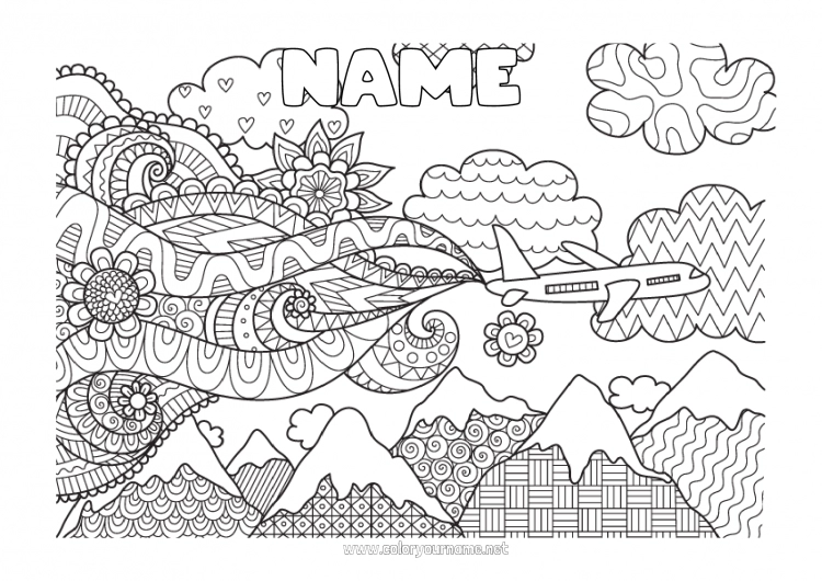 Coloring page to print Plane Vehicles Complex coloring pages Aerial vehicles