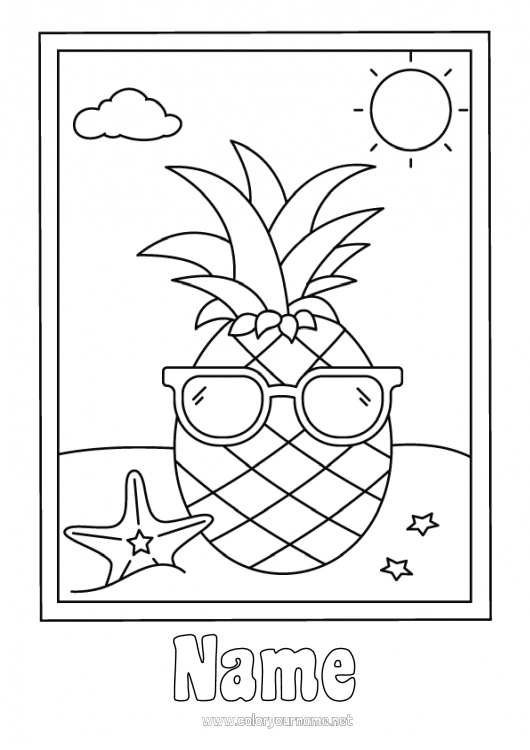 Coloring page to print Pineapple Fruits Easy coloring pages