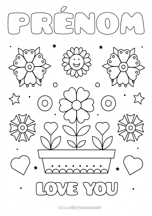 Coloriage à imprimer Fleurs Maman Mamie Bonne fête Je t'aime 