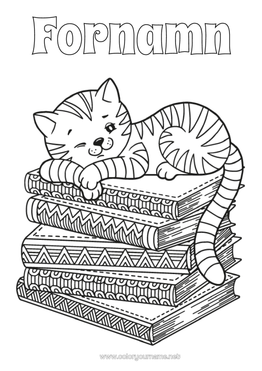 Färgläggningssida att skriva ut Katt Djur Bok Hundar och katter Läsning