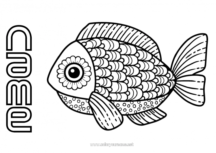 Coloring page to print Mandala Fish April Fools' Day Marine or aquatic animals