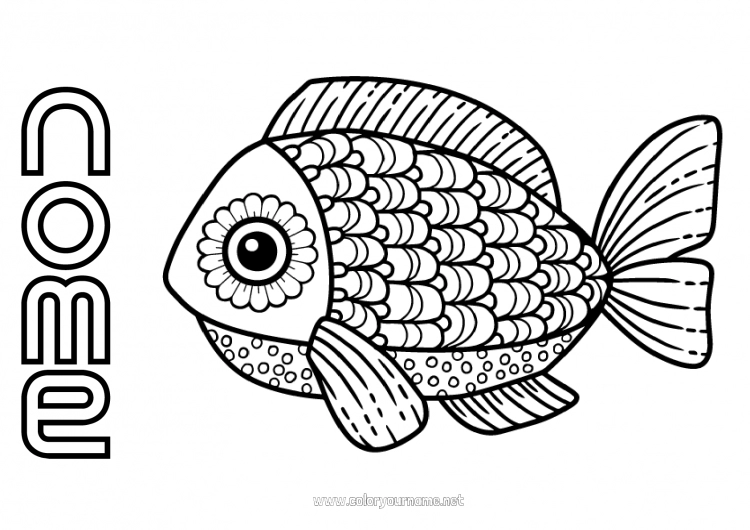 Página de desenho para imprimir Mandala Peixe Peixe de abril Animais marinhos ou aquáticos