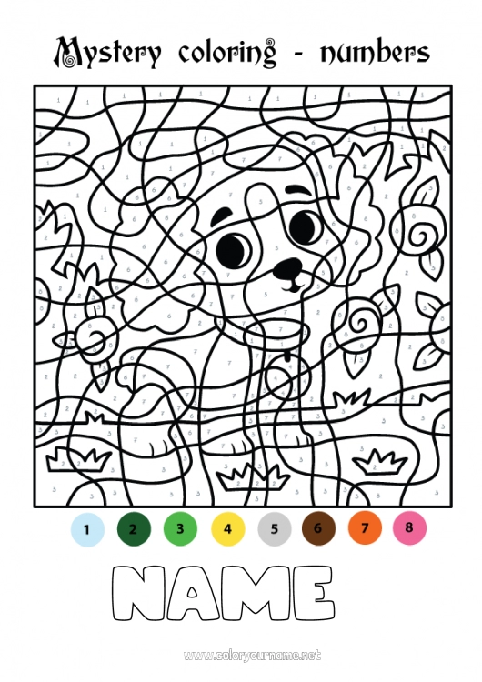 Coloring page to print Number Dog Coloring by numbers Children's activities Easy coloring pages Dog and cat King