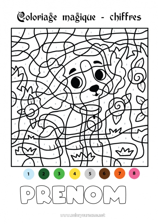 Coloriage à imprimer Chiffre Chien Coloriages magiques Activités enfants Coloriages faciles Chiens et chats Roi