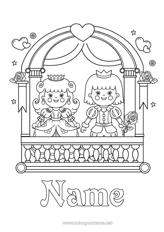 Colouring page to print Castle Princess Fairy Tale King