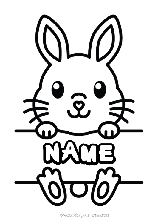 Colouring page to print Cute Rabbit Animal Easy Colouring Pages Forest Animals Sign
