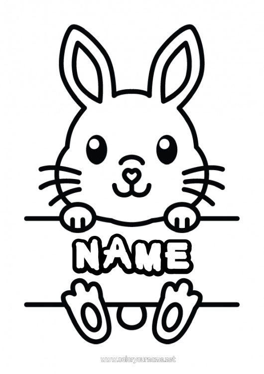 Coloring page to print Cute Bunny Animal Easy coloring pages Forest animals Sign