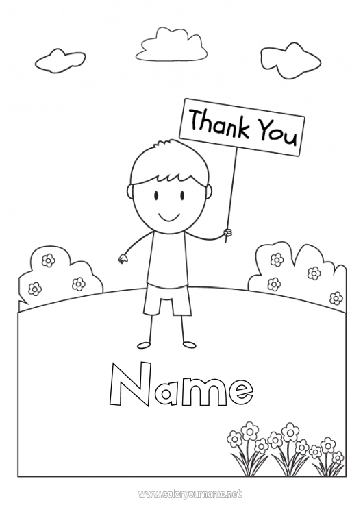 Coloring page to print Boy Teacher Nanny Easy coloring pages Thank you Education Professions Sign