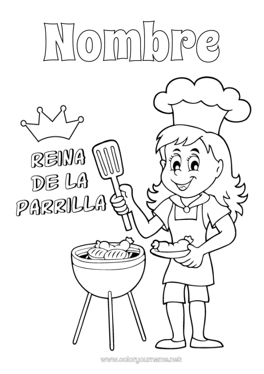 Dibujo para colorear para imprimir Mamá Abuela Chica Verano Alimento Campeón Barbacoa