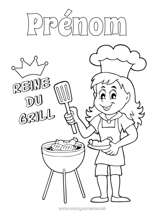 Coloriage à imprimer Maman Mamie Fille Été Nourriture Champion Barbecue