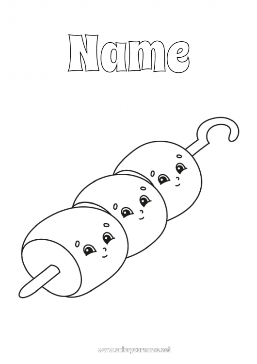 Coloring page to print Food Treats Easy coloring pages Barbecue Marshmallows