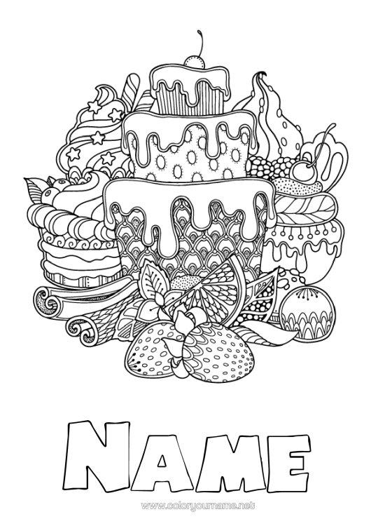 Colouring page to print Cake Birthday Mandala