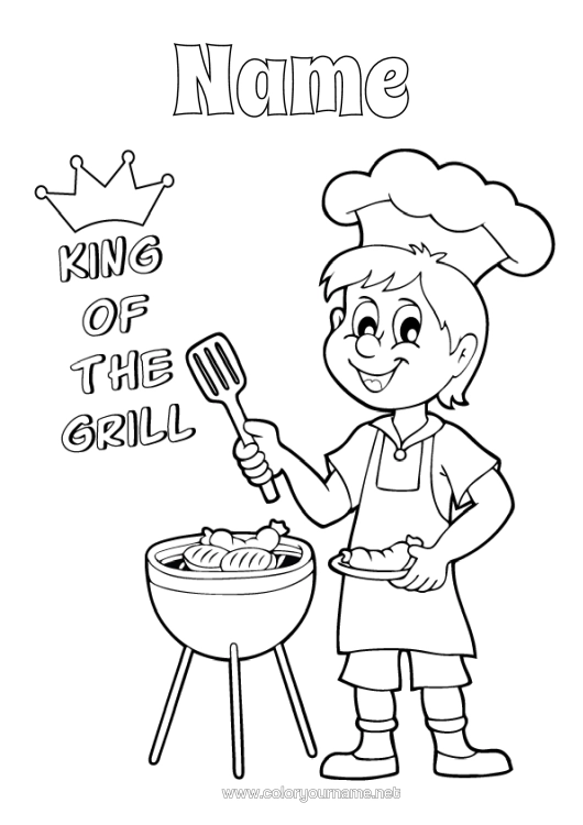 Colouring page to print Dad Grandad Summer Champion Barbecue