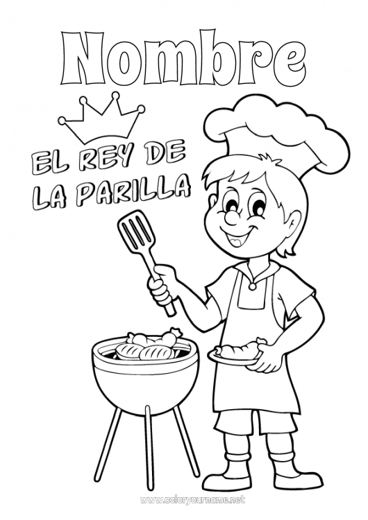 Dibujo para colorear para imprimir Papá Abuelo Verano Campeón Barbacoa