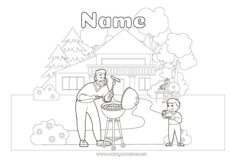 Colouring page to print Dad Food House Barbecue Sausage