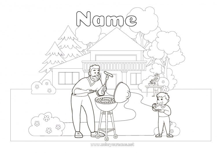 Coloring page to print Dad Food House Barbecue