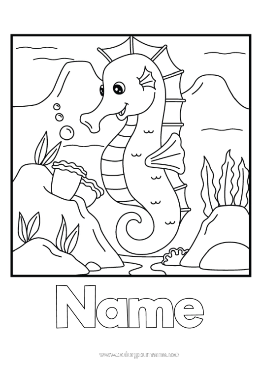 Colouring page to print Summer Animal Seahorse Marine Or Aquatic Animals