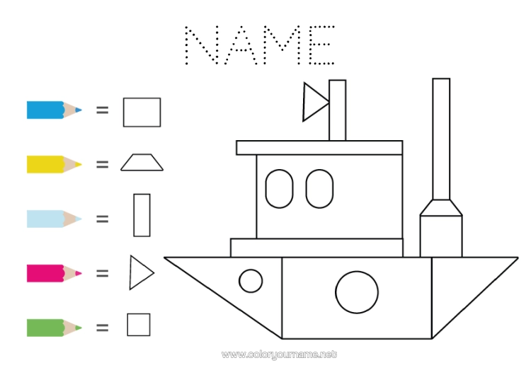 Colouring page to print Sea Vehicles Magic Colouring Books Children's Activities Boat Easy Colouring Pages Marine Vehicles Square Triangle