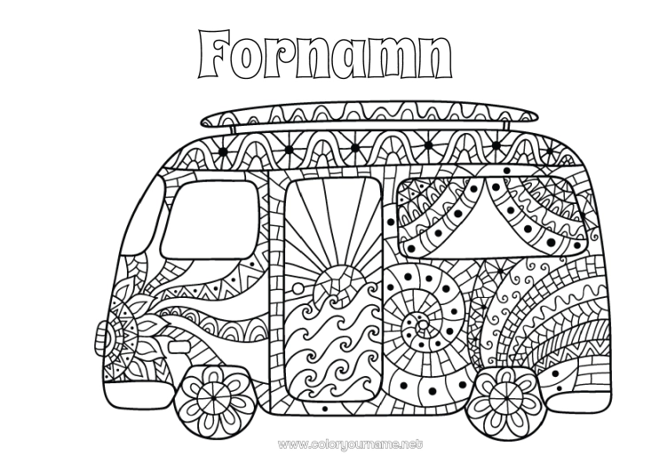 Färgläggningssida att skriva ut Sommar Lastbil Fordon Komplexa målarbilder Surfing Skåpbil Lastbilar och nyttofordon Bilar, skåpbilar och husbilar Vattensporter
