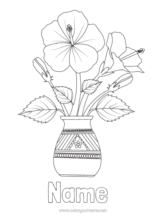 Colouring page to print Flowers Hibiscus