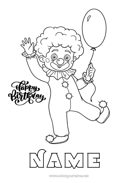 Colouring page to print Birthday Clown Easy Colouring Pages Happy Birthday Message Circus