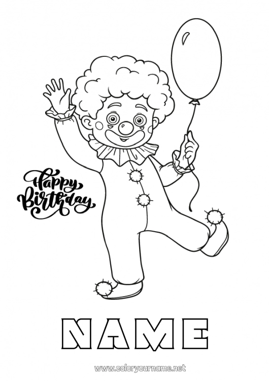 Coloring page to print Birthday Clown Easy coloring pages Happy Birthday (English) Message Circus