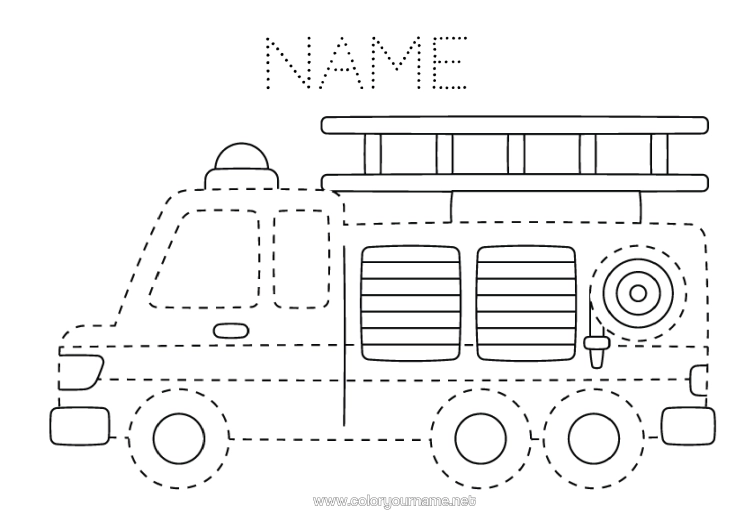 Colouring page to print Vehicles Children's Activities Firefighter Easy Colouring Pages Trace And Colour. Fire Engine Emergency And Rescue Vehicles Security Occupations