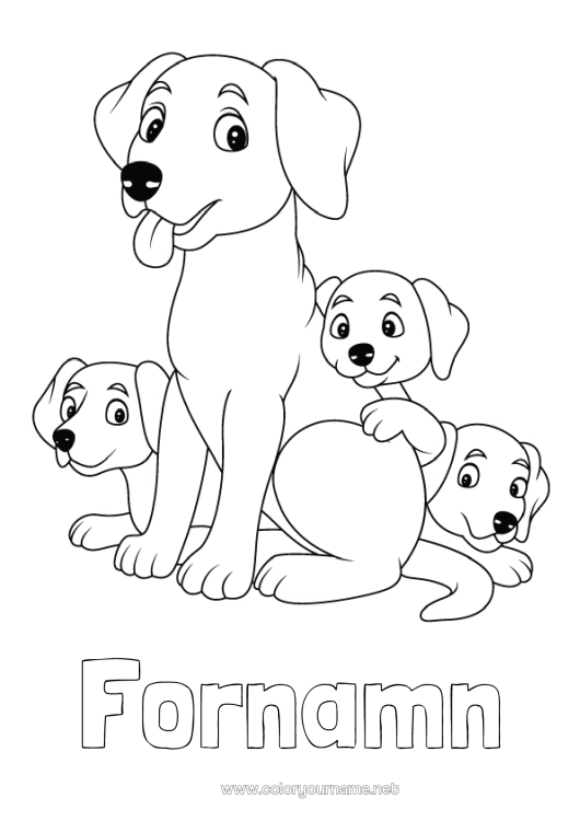 Färgläggningssida att skriva ut Pappa Mamma Hund Barn Djur Hundar och katter Djurfamilj Bebisdjur