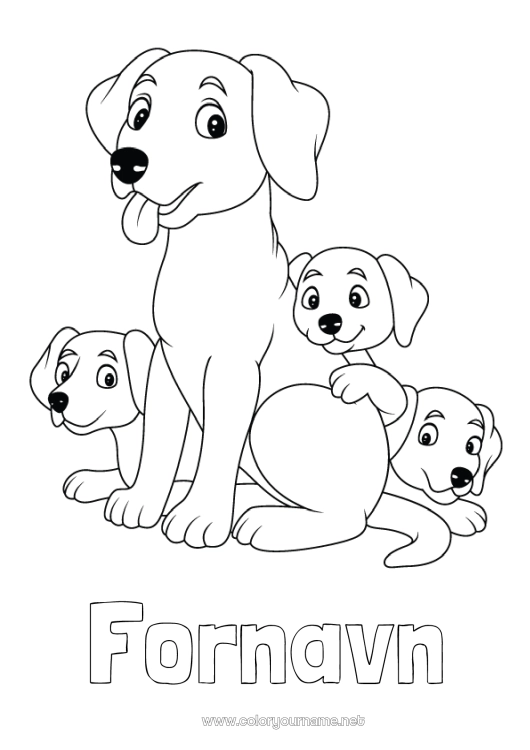 Fargeleggingssiden til utskrift Pappa Mamma Hund Barn Dyr Hunder og katter Dyrefamilie Dyrebaby