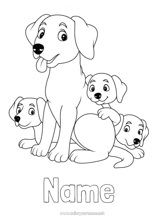 Coloring page to print Dad Mum Dog Child Animal Dog and cat