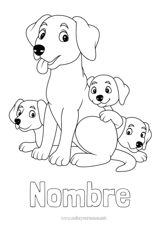 Dibujo para colorear para imprimir Papá Mamá Perro Niño Animales Perros y gatos