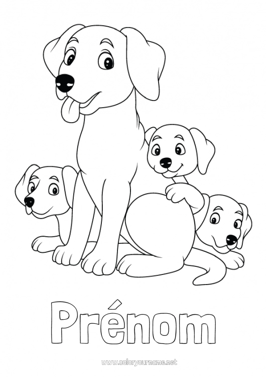 Coloriage à imprimer Papa Maman Chien Enfant Animal Chiens et chats