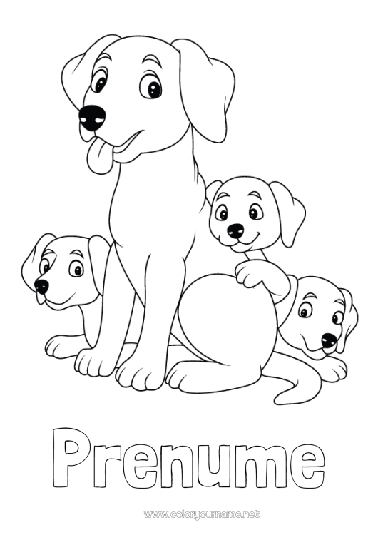 Pagină de colorat de imprimat Tată Mama Câine Copil Animal Câini și pisici Familia animalelor Pui de animal