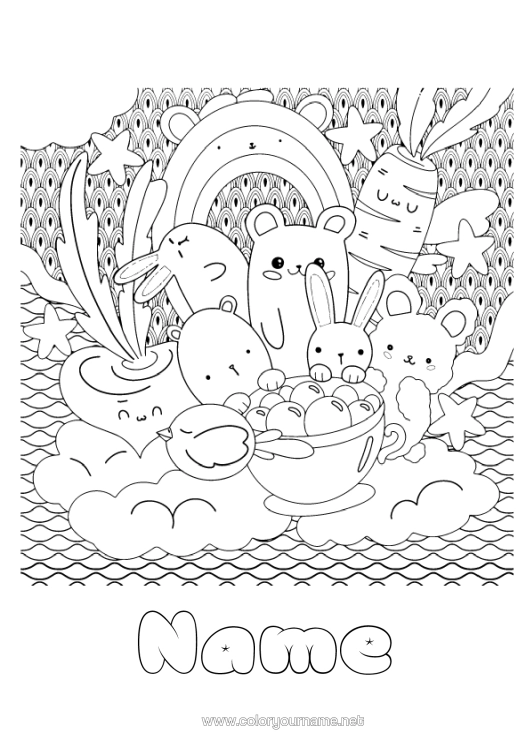 Colouring page to print Cute Rabbit Animal Rainbow Zentangle Forest Animals