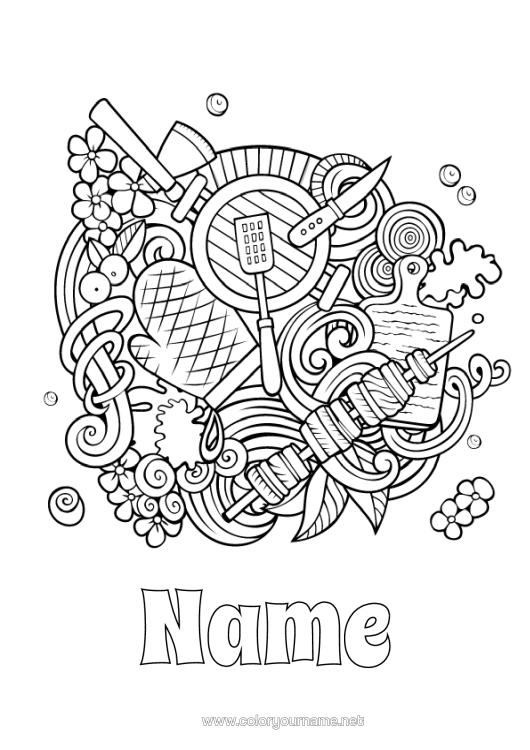 Colouring page to print Mandala Food Complex Colouring Pages Barbecue