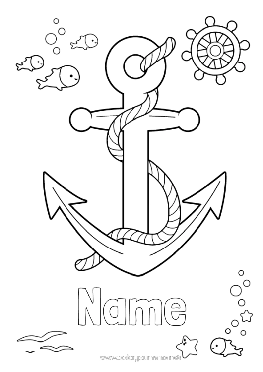 Colouring page to print Summer Fish Intermediate Colouring Sheets Marine Or Aquatic Animals Marine Anchor Boat Bar