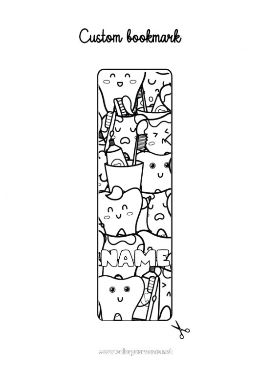 Coloring page to print Children's activities Milk tooth Bookmark Complex coloring pages