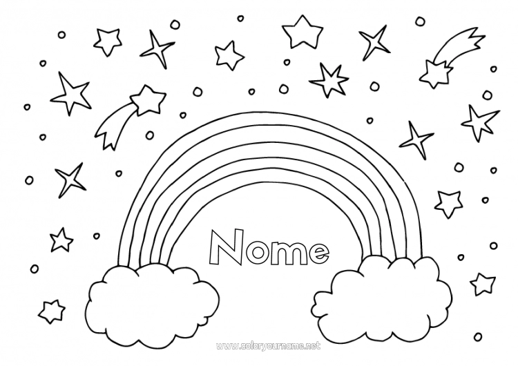 Página de desenho para imprimir Arco-íris Estrelas Doodle Desenhos para colorir fáceis