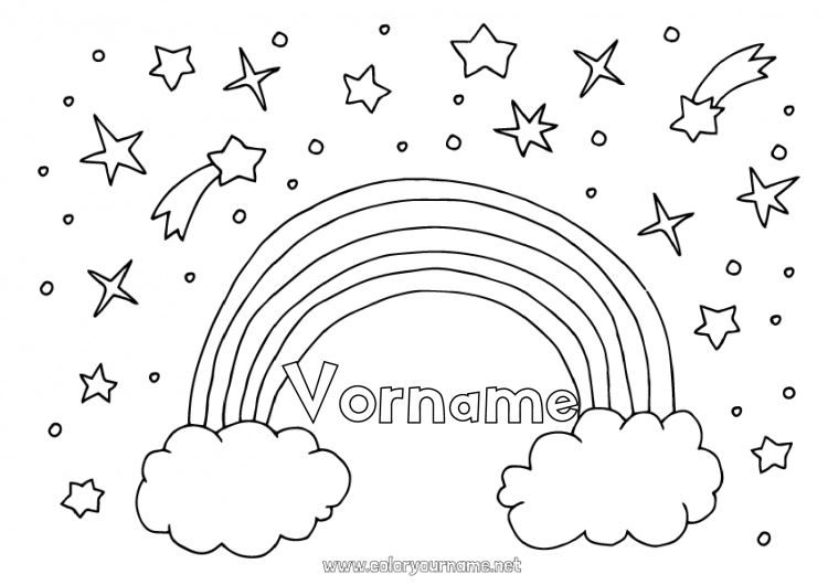 Malvorlage zum Ausdrucken Regenbogen Sterne Gekritzel Einfache Ausmalbilder