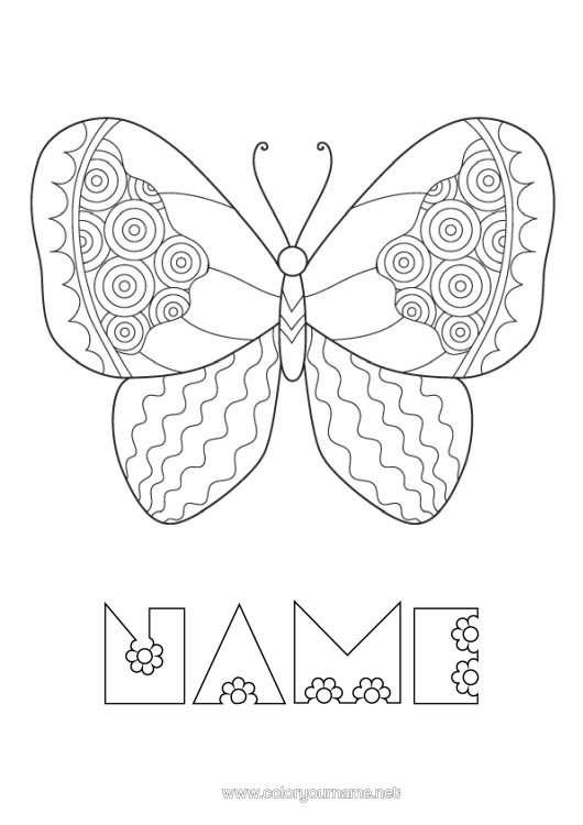 Colouring page to print Butterfly Animal Easy Colouring Pages Zentangle Insects